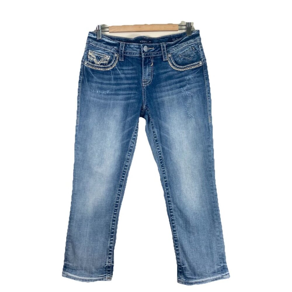 Vigoss The Dublin Denim Capris Size‎ 7/8 Waist Low Rise Rhinestone Buttons Y2k